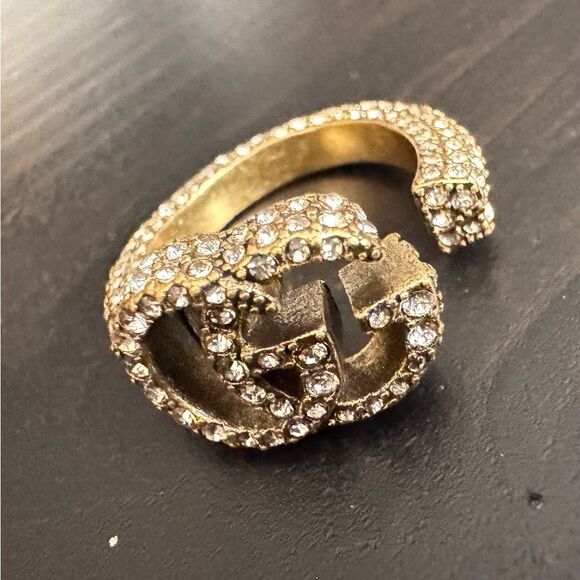 Gucci Signed Barrel Key Crystal Pave Unisex Adjustable Ring - Picture 9 of 15